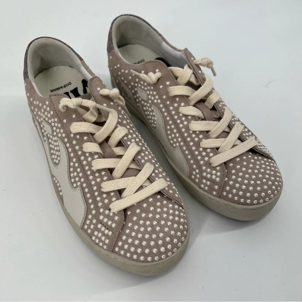Bibi Lou Gamin Pearl Embroidered Suede Lace Up Designer Sneakers in Lilac 7